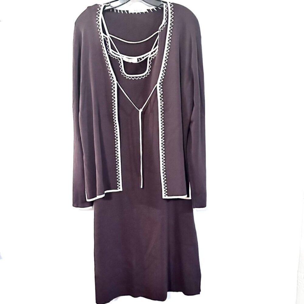 Vertigo Paris Two Piece Set Brown Embroidered Dress Jacket Size Large - Picture 4 of 10
